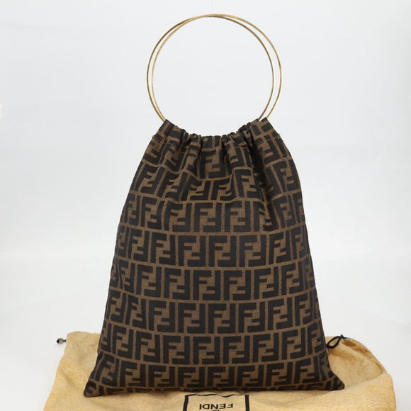 FENDI Zucca Canvas Hand Bag Brown Black Auth 123696V