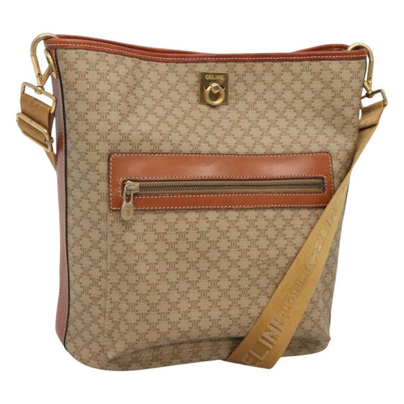 CELINE Macadam Canvas Shoulder Bag Beige Gold Auth 123708