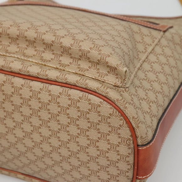 CELINE Macadam Canvas Shoulder Bag Beige Gold Auth 123708