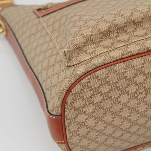 CELINE Macadam Canvas Shoulder Bag Beige Gold Auth 123708