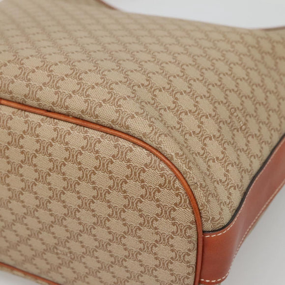 CELINE Macadam Canvas Shoulder Bag Beige Gold Auth 123708