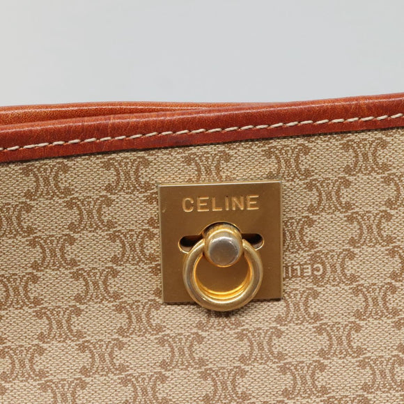 CELINE Macadam Canvas Shoulder Bag Beige Gold Auth 123708