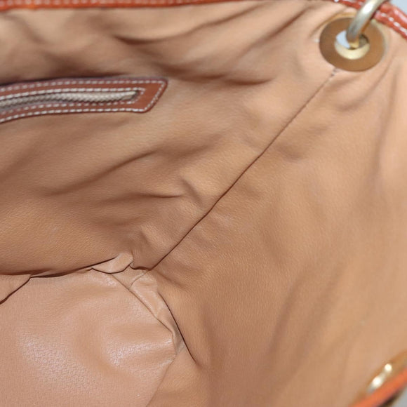 CELINE Macadam Canvas Shoulder Bag Beige Gold Auth 123708