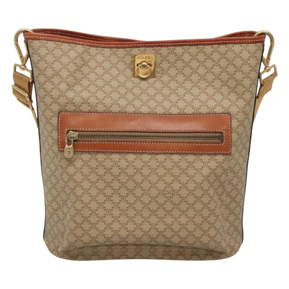 CELINE Macadam Canvas Shoulder Bag Beige Gold Auth 123708