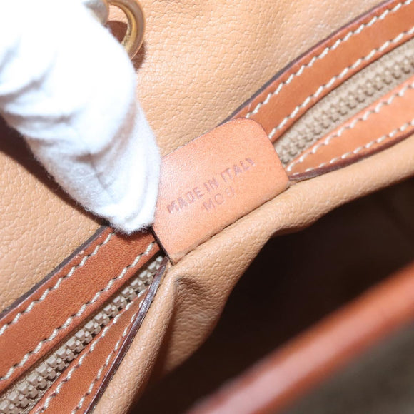 CELINE Macadam Canvas Shoulder Bag Beige Gold Auth 123708