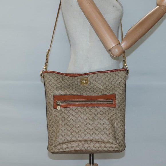 CELINE Macadam Canvas Shoulder Bag Beige Gold Auth 123708