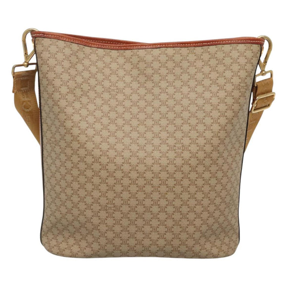 CELINE Macadam Canvas Shoulder Bag Beige Gold Auth 123708