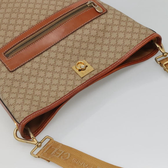 CELINE Macadam Canvas Shoulder Bag Beige Gold Auth 123708