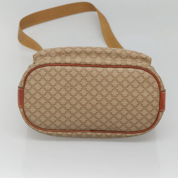 CELINE Macadam Canvas Shoulder Bag Beige Gold Auth 123708