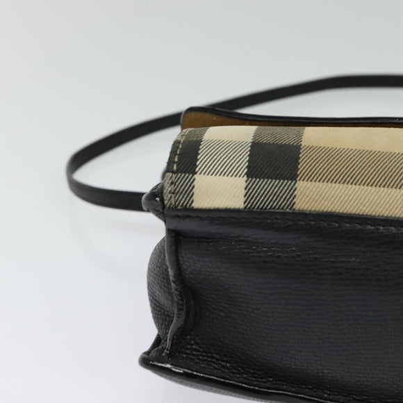 BURBERRY Nova Check Shoulder Bag Canvas Leather Beige Gold Auth 123713