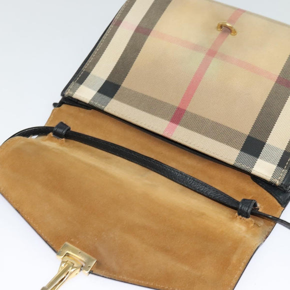 BURBERRY Nova Check Shoulder Bag Canvas Leather Beige Gold Auth 123713