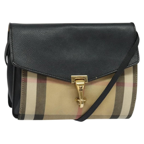 BURBERRY Nova Check Shoulder Bag Canvas Leather Beige Gold Auth 123713