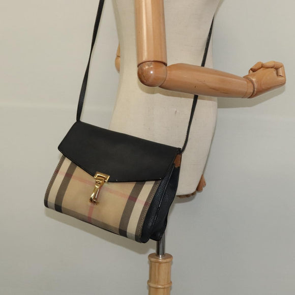 BURBERRY Nova Check Shoulder Bag Canvas Leather Beige Gold Auth 123713