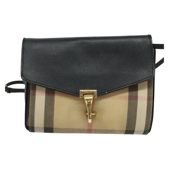 BURBERRY Nova Check Shoulder Bag Canvas Leather Beige Gold Auth 123713