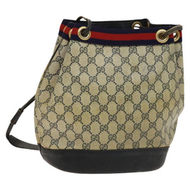 GUCCI GG Supreme Sherry Line Shoulder Bag PVC Navy Gold Red Auth 123716