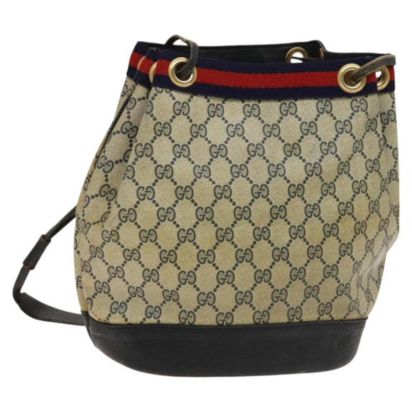 GUCCI GG Supreme Sherry Line Shoulder Bag PVC Navy Gold Red Auth 123716
