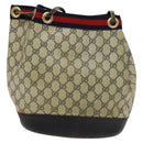 GUCCI GG Supreme Sherry Line Shoulder Bag PVC Navy Gold Red Auth 123716-2