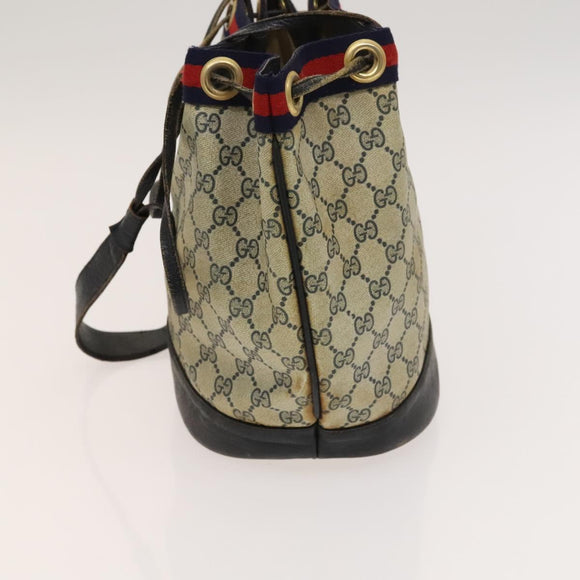 GUCCI GG Supreme Sherry Line Shoulder Bag PVC Navy Gold Red Auth 123716