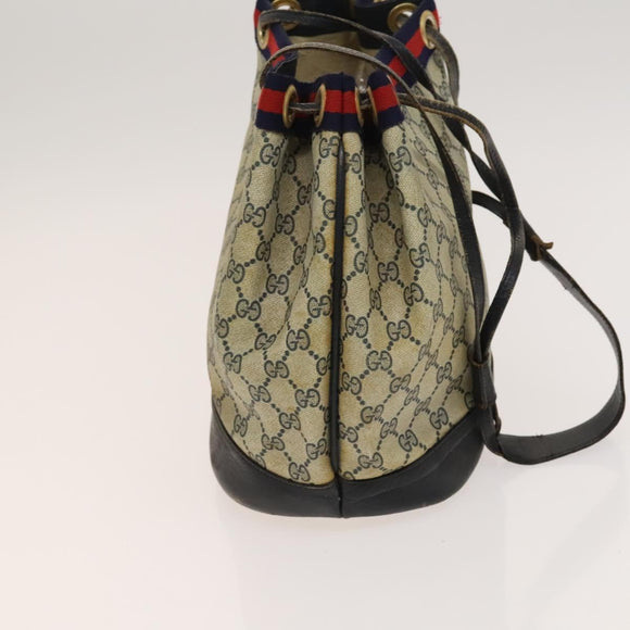 GUCCI GG Supreme Sherry Line Shoulder Bag PVC Navy Gold Red Auth 123716