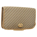 Christian Dior Trotter Canvas Chain Shoulder Bag Beige Gold Auth 123721-1
