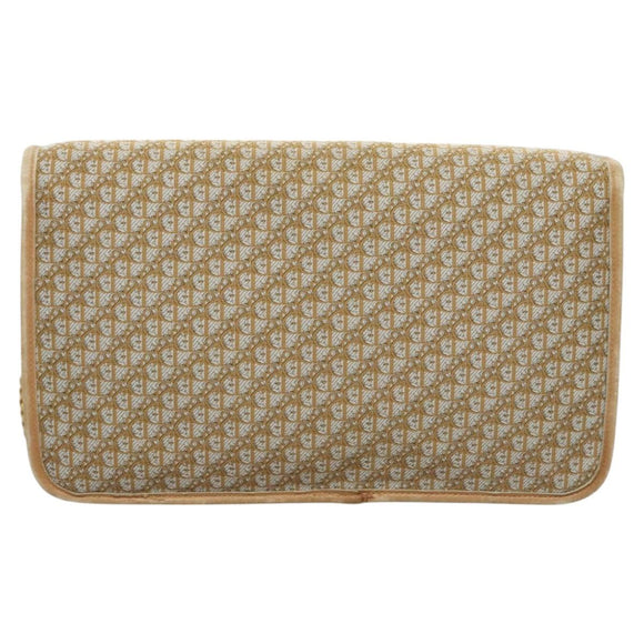 Christian Dior Trotter Canvas Chain Shoulder Bag Beige Gold Auth 123721