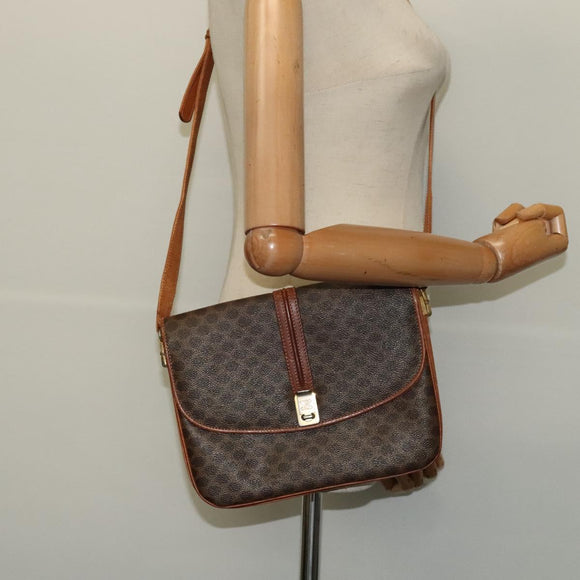CELINE Macadam Canvas Shoulder Bag PVC Leather Brown Gold Auth 123725