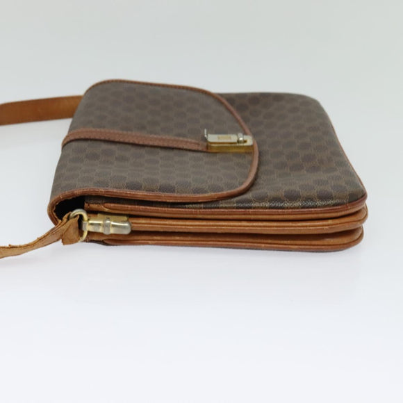 CELINE Macadam Canvas Shoulder Bag PVC Leather Brown Gold Auth 123725