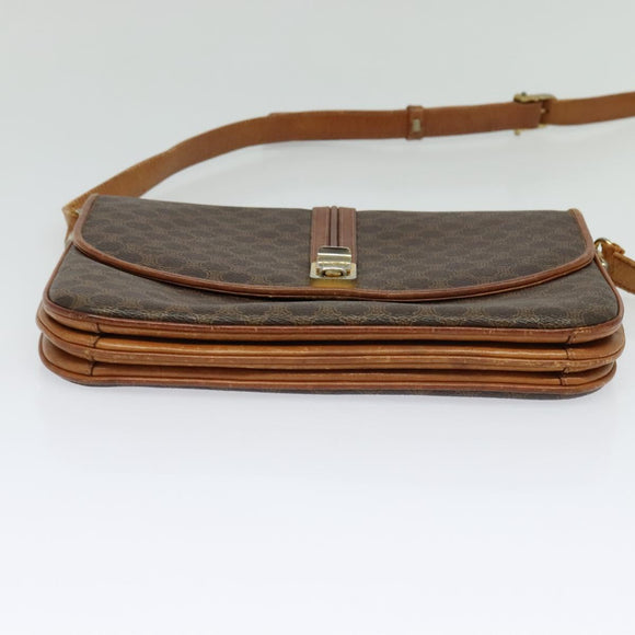 CELINE Macadam Canvas Shoulder Bag PVC Leather Brown Gold Auth 123725