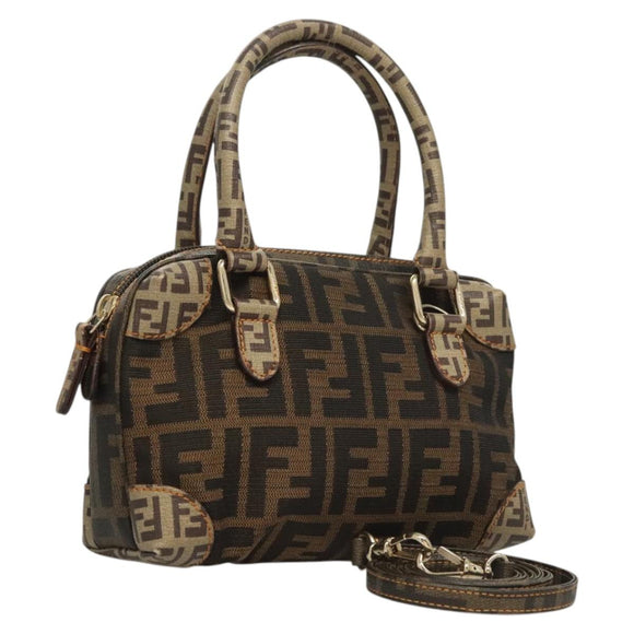 FENDI Zucca Canvas Zucchino Canvas Hand Bag 2way Brown Black beige Auth 123727