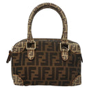 FENDI Zucca Canvas Zucchino Canvas Hand Bag 2way Brown Black beige Auth 123727-13