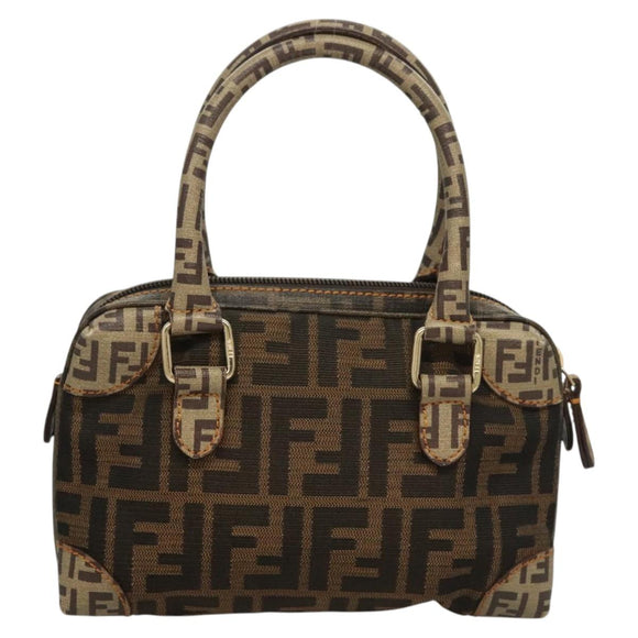 FENDI Zucca Canvas Zucchino Canvas Hand Bag 2way Brown Black beige Auth 123727