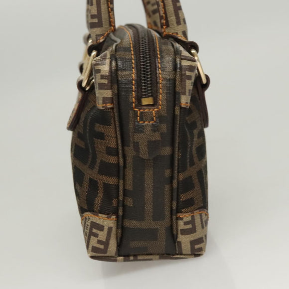 FENDI Zucca Canvas Zucchino Canvas Hand Bag 2way Brown Black beige Auth 123727