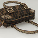 FENDI Zucca Canvas Zucchino Canvas Hand Bag 2way Brown Black beige Auth 123727-6