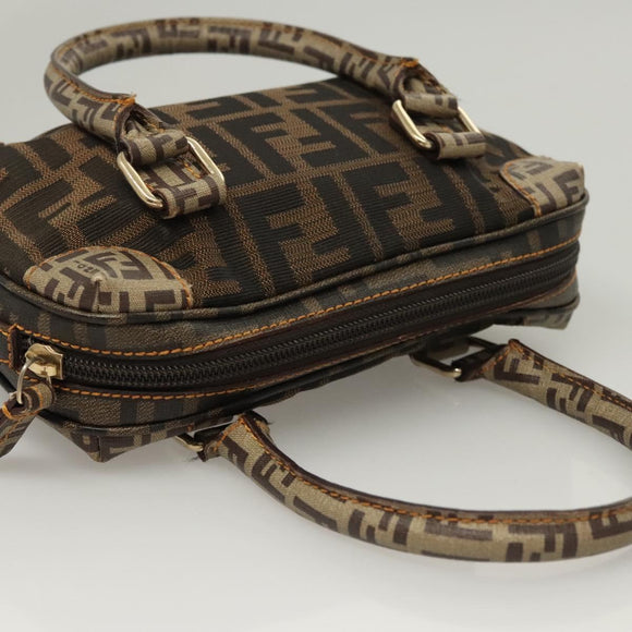 FENDI Zucca Canvas Zucchino Canvas Hand Bag 2way Brown Black beige Auth 123727