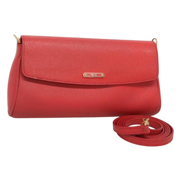 FENDI Shoulder Bag Leather Red Gold Auth 123730