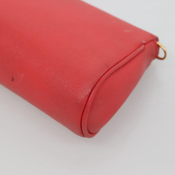 FENDI Shoulder Bag Leather Red Gold Auth 123730