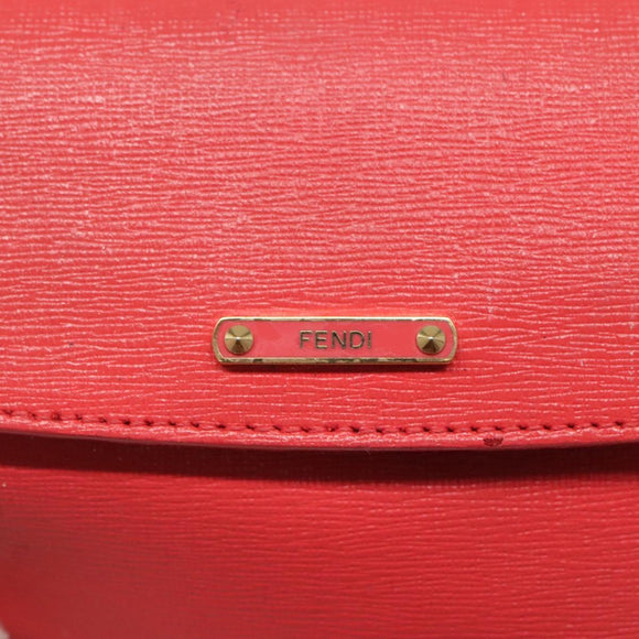 FENDI Shoulder Bag Leather Red Gold Auth 123730