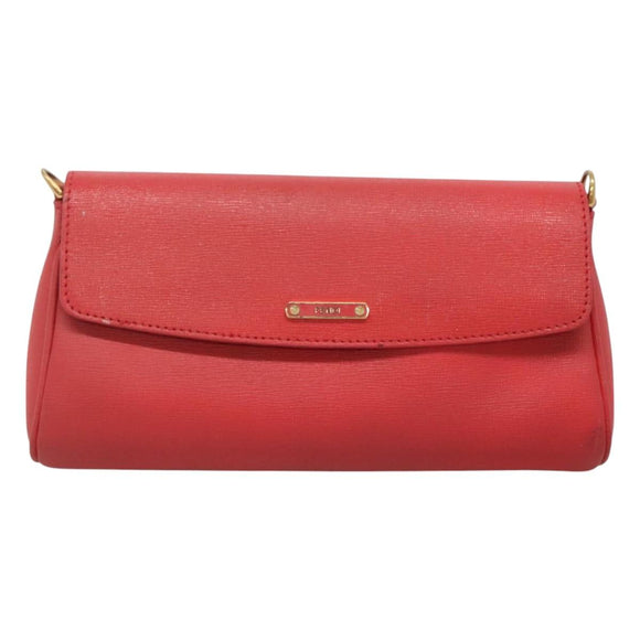FENDI Shoulder Bag Leather Red Gold Auth 123730