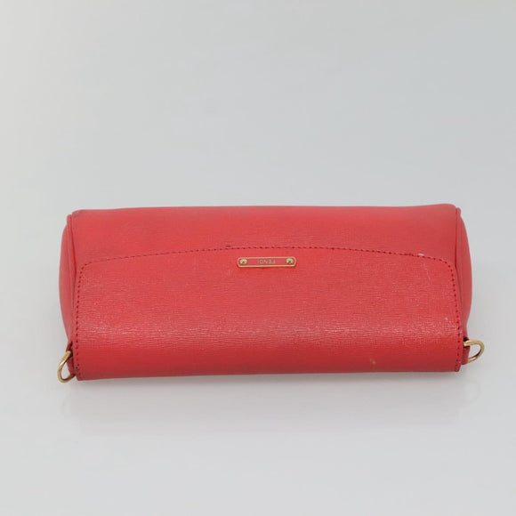 FENDI Shoulder Bag Leather Red Gold Auth 123730