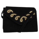 Salvatore Ferragamo Shoulder Bag Suede Gold Black Auth 123733-1