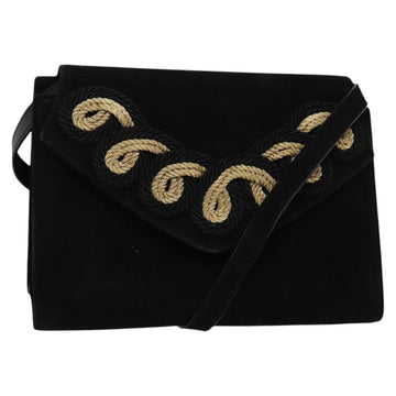 Salvatore Ferragamo Shoulder Bag Suede Gold Black Auth 123733