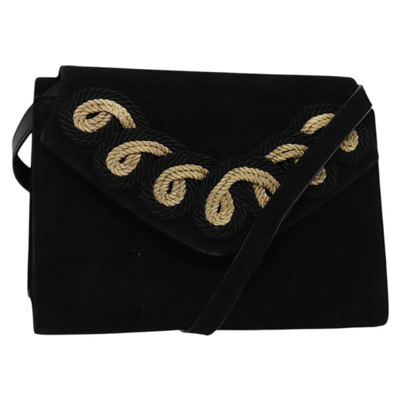 Salvatore Ferragamo Shoulder Bag Suede Gold Black Auth 123733