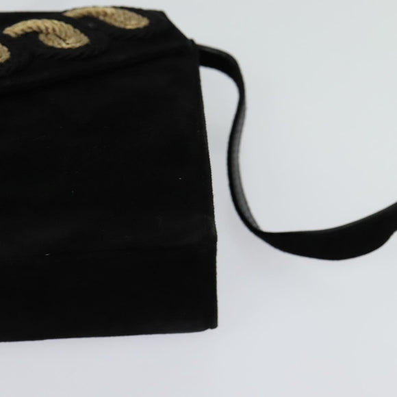 Salvatore Ferragamo Shoulder Bag Suede Gold Black Auth 123733