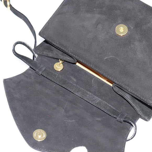 Salvatore Ferragamo Shoulder Bag Suede Gold Black Auth 123733