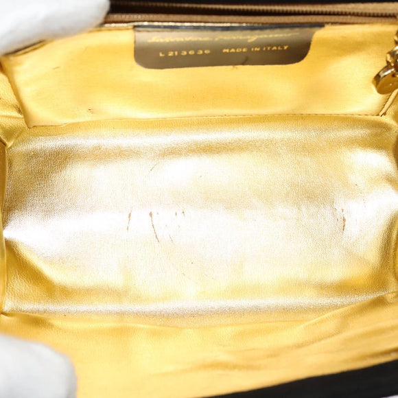 Salvatore Ferragamo Shoulder Bag Suede Gold Black Auth 123733