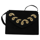 Salvatore Ferragamo Shoulder Bag Suede Gold Black Auth 123733-2