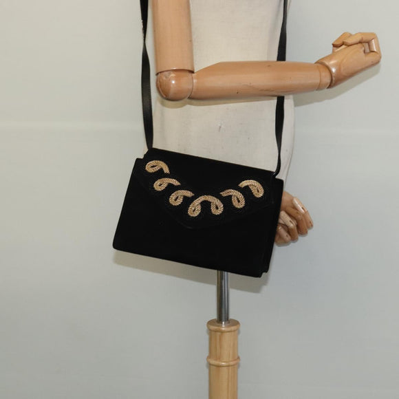 Salvatore Ferragamo Shoulder Bag Suede Gold Black Auth 123733