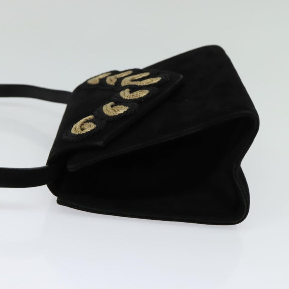 Salvatore Ferragamo Shoulder Bag Suede Gold Black Auth 123733