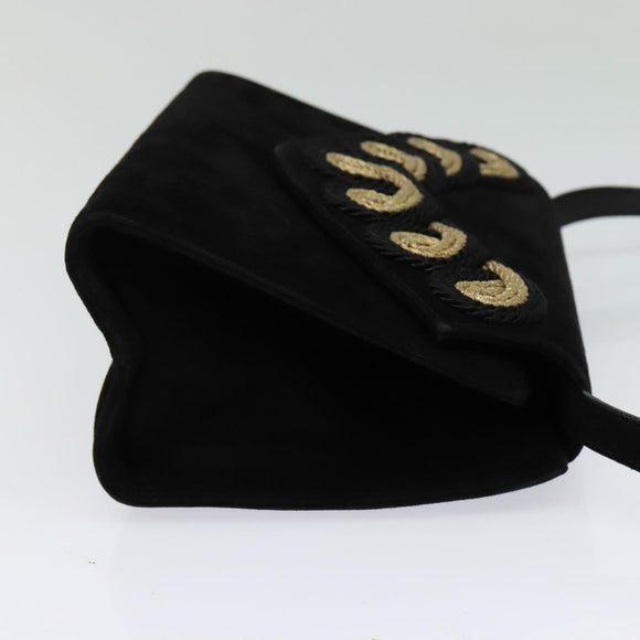 Salvatore Ferragamo Shoulder Bag Suede Gold Black Auth 123733