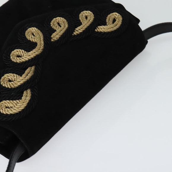 Salvatore Ferragamo Shoulder Bag Suede Gold Black Auth 123733